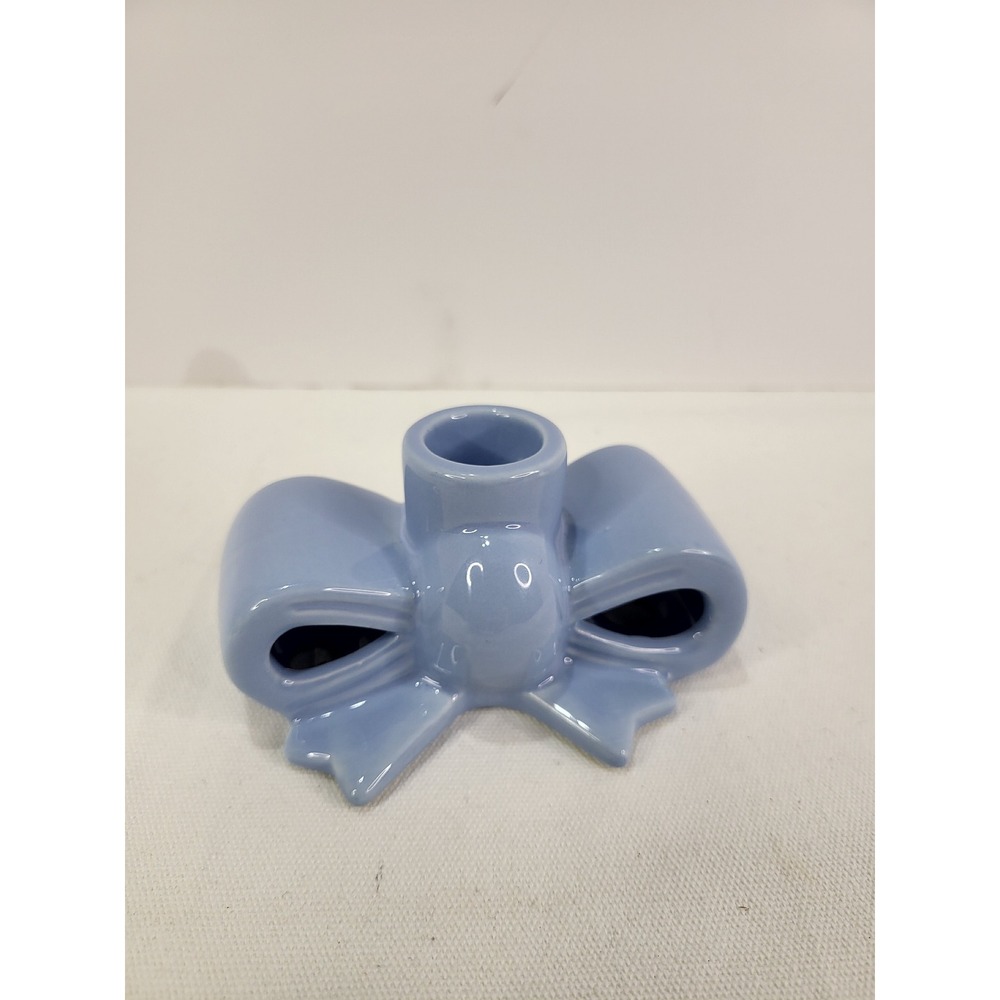 My Texas House Bow Taper Candle Holder Light Blue Ceramic Contemporary Decor